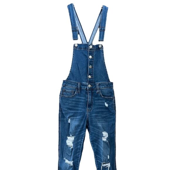 Aero Aeropostale Y2K Distressed Cross Back Straps Button-up Denim Overall SZ 6 - Picture 11 of 16